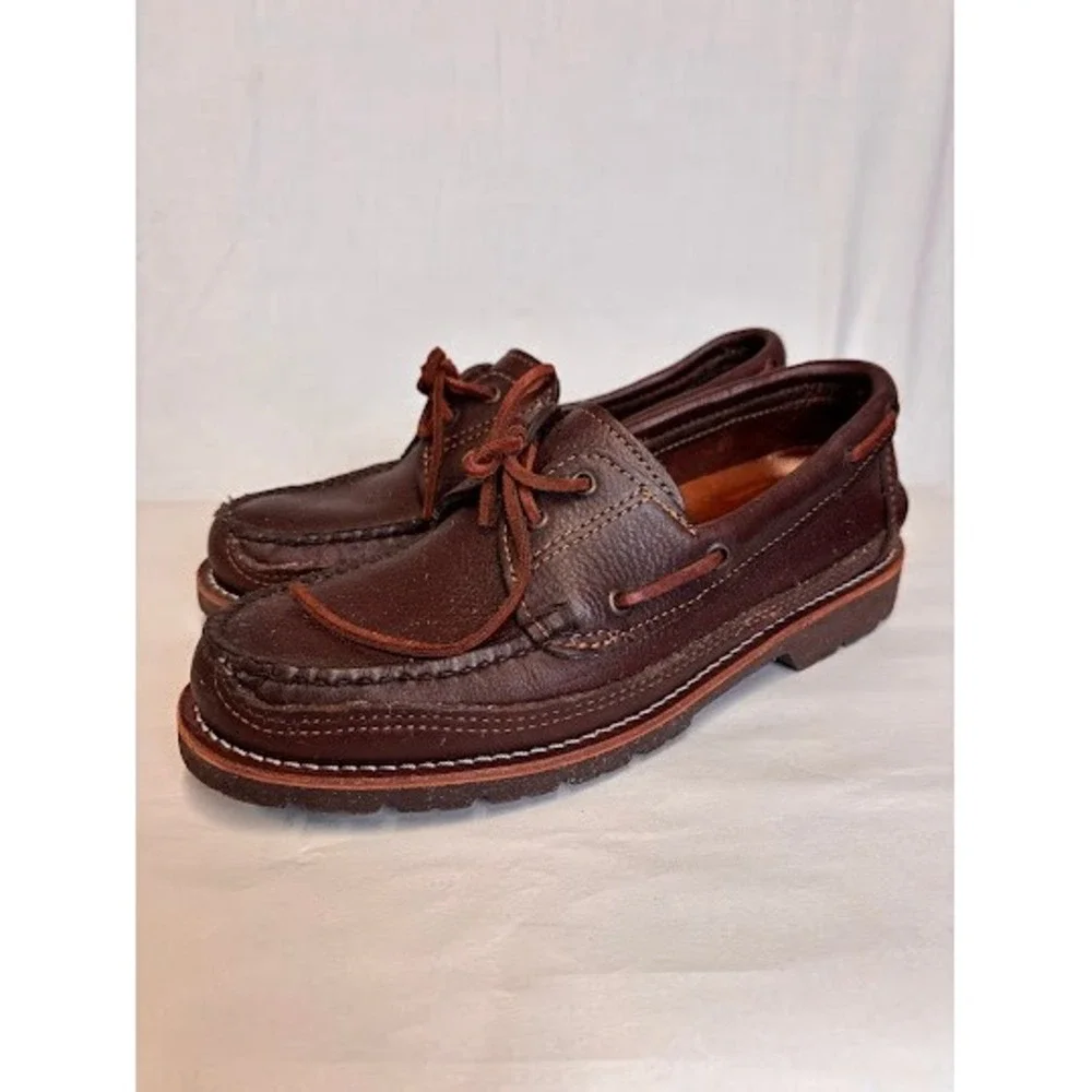 G.H. Bass Camp Moc Brown Leather Boat Shoes Vibram Gumlite Mens 9.5 EE